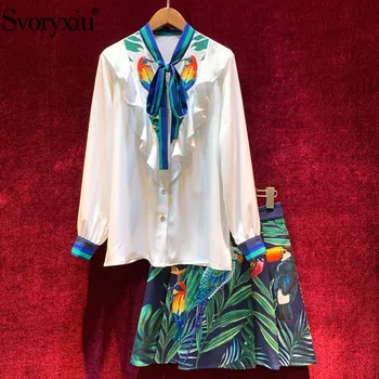 Svoryxiu Spring Summer Runway Skirt Suit Women's Long Sleeve Bow Collar Blouse + Parrot Print Mini Skirt Elegant Two Piece Set 
Svoryxiu Spring Summer Runway Skirt Suit Women's Long Sleeve Bow Collar Blouse + Parrot Print Mini Skirt Elegant Two Piece Set