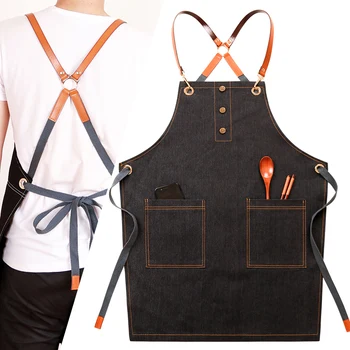 Denim apron Korean fashion barista drawing custom logo waiter overalls tea shop manicure printing 
Denim apron Korean fashion barista drawing custom logo waiter overalls tea shop manicure printing