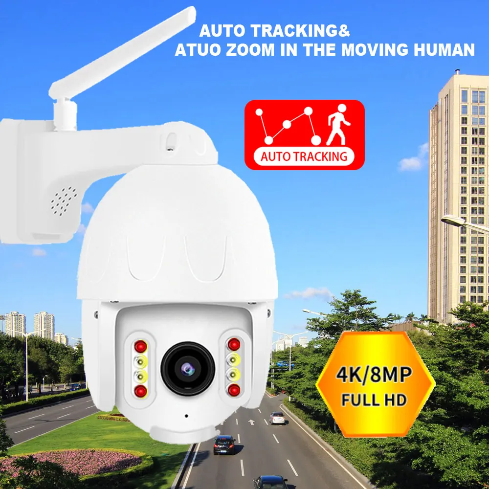 8 МП 4K HD Wi-Fi IP-камера наружная Водонепроницаемая Wath цветное ночное видение PTZ