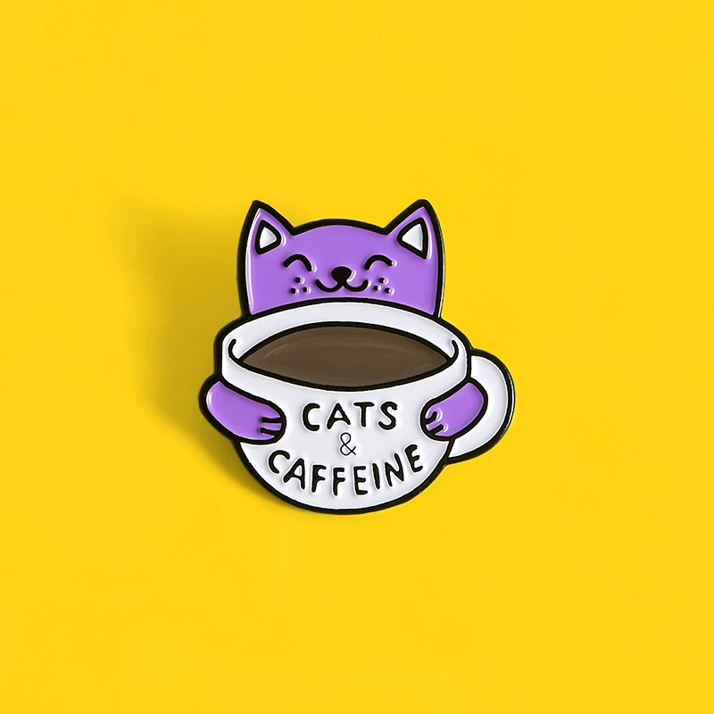 Фото Брошь на булавке с изображением кошек и кофеина | Украшения аксессуары
