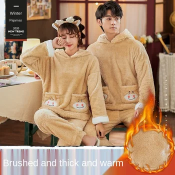 Winter Warm Flannel Pajamas Sets for Couple Sleepwear Set Family Pijama Lover Night Men & Women Casual Thick Pajamas with Hat 
Winter Warm Flannel Pajamas Sets for Couple Sleepwear Set Family Pijama Lover Night Men & Women Casual Thick Pajamas with Hat