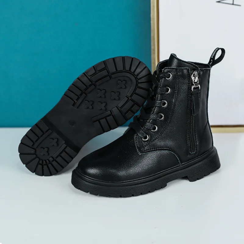 

Autumn & Winter Fashion Children Boots With Short Plush Genuine Leather Kids Shoes Girls & Boys Martin Boot Size 26-37