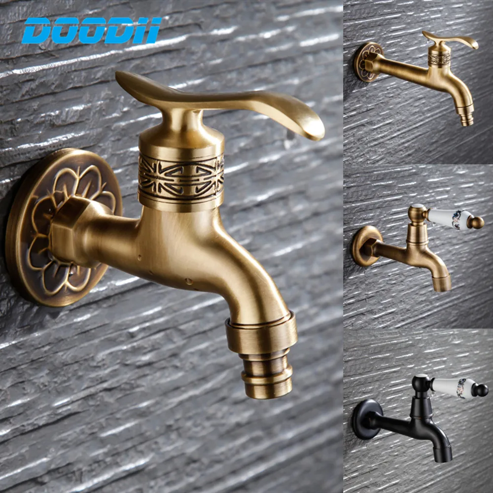 

Doodii Carved Wall Mount Bibcock Brass Retro Tap Decorative Outdoor Garden Taps Washing Machine Mop Faucet Torneira parede