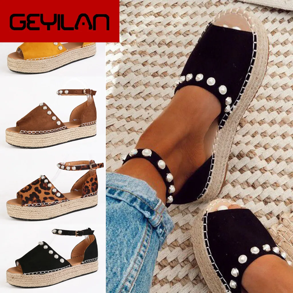 Women's Ladies Pearl Strap Ankle Leopard Sandals Fish Mouth Platform Straw Wedges Sandals Roman Shoes Weave Open Toe Chaussures
Women's Ladies Pearl Strap Ankle Leopard Sandals Fish Mouth Platform Straw Wedges Sandals Roman Shoes Weave Open Toe Chaussures