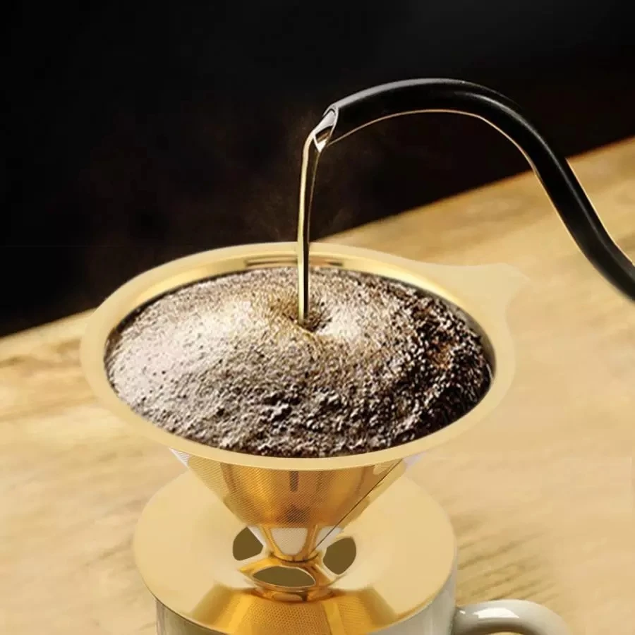 1pc Double Wall Stainless Steel Titanium Gold Pour Over Coffee Dripper Filter with Cup Stand and Handle
1pc Double Wall Stainless Steel Titanium Gold Pour Over Coffee Dripper Filter with Cup Stand and Handle