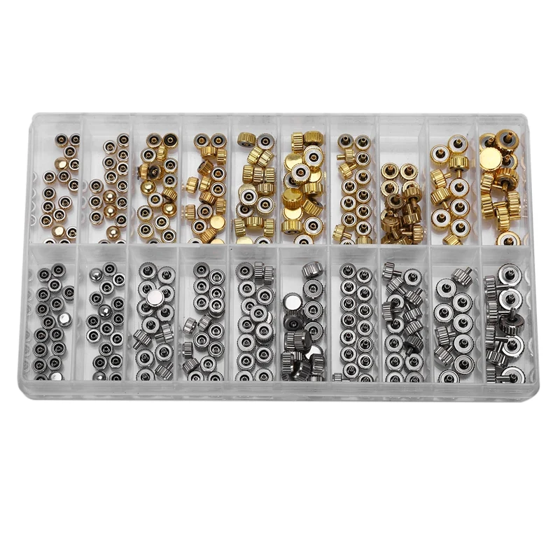 Waterproof Watch Crown Parts Replacement Assorted Gold & Silver Dome Flat Head Watch Accessories Repair Tool Kit for Watchmaker
Waterproof Watch Crown Parts Replacement Assorted Gold & Silver Dome Flat Head Watch Accessories Repair Tool Kit for Watchmaker