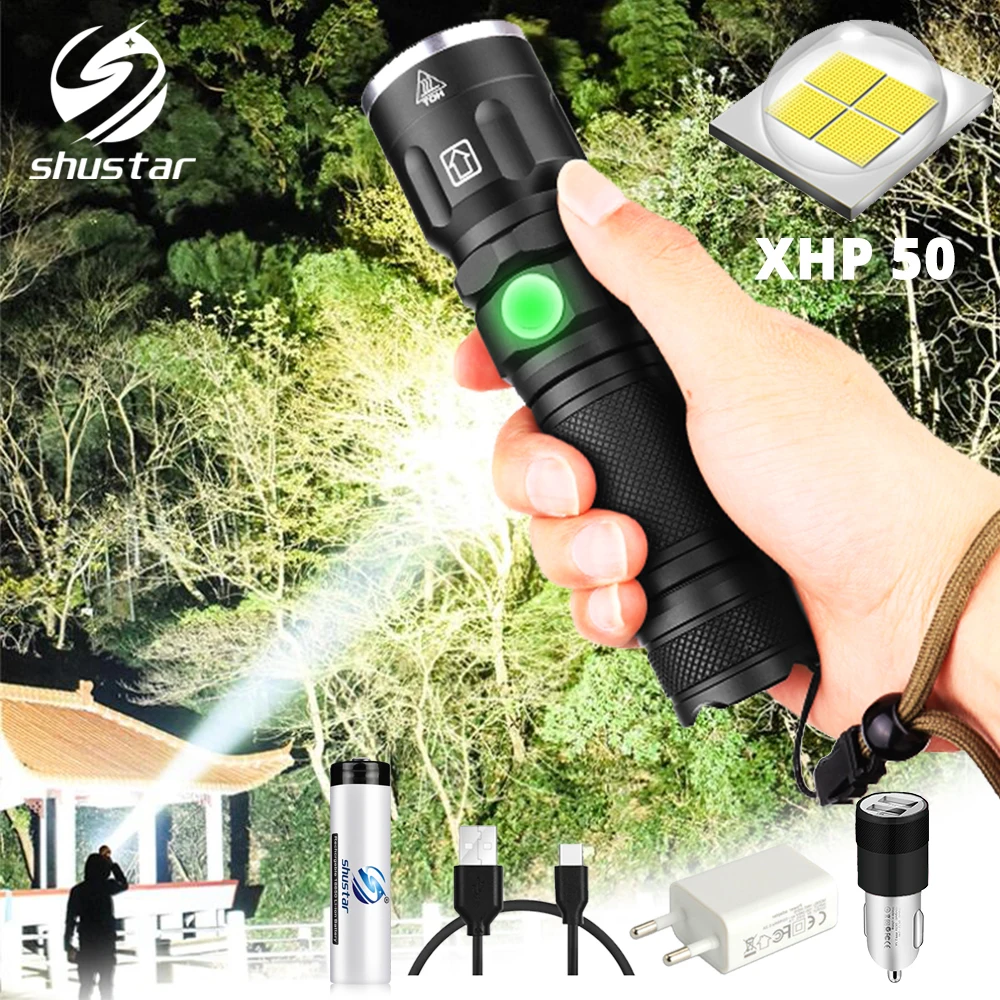 Super bright XHP50 LED Flashlight Waterproof 5 lighting modes Zoomable Torch Use 18650 or 26650 battery for outdoor adventures
Super bright XHP50 LED Flashlight Waterproof 5 lighting modes Zoomable Torch Use 18650 or 26650 battery for outdoor adventures