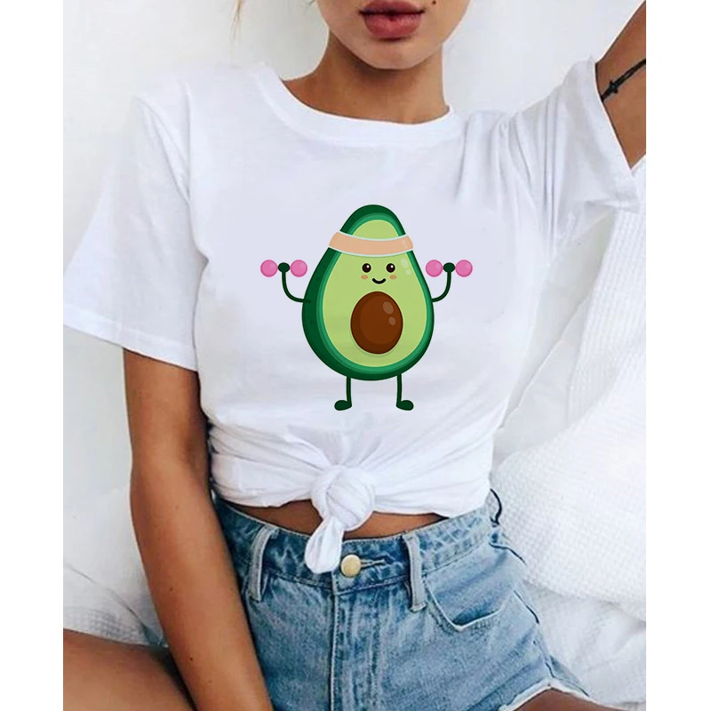 

2020 Summer Women T-shirt Kawai avocado theme Printed Tshirts Casual Tops Tee Harajuku 90s Vintage White tshirt Female Clothing