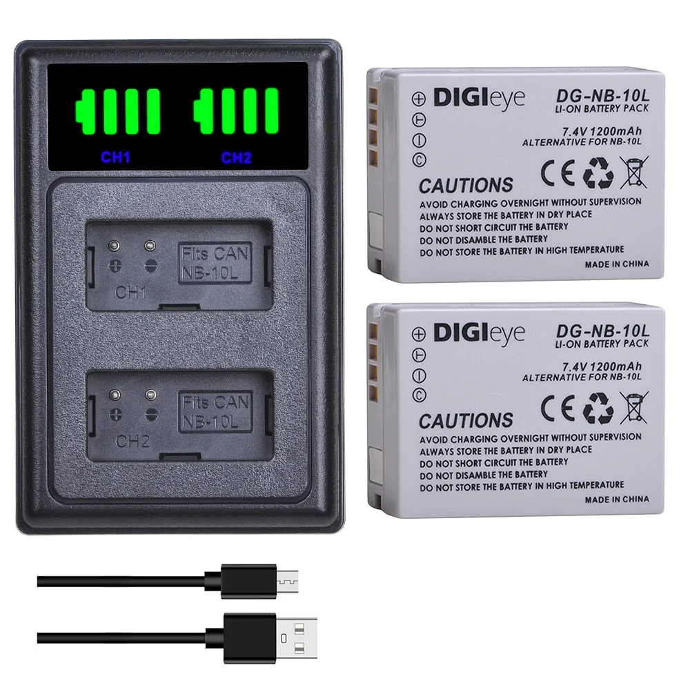 

2x NB-10L NB10L NB 10L Battery + LED Dual USB Charger Type C for Canon PowerShot G1 X, G3 X, G15, G16, SX40 HS, SX50 HS, SX60 HS