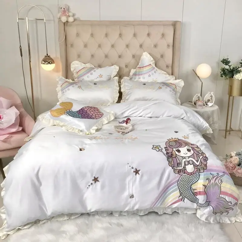 Rainbow Mermaid Embroidery Bedding Set Luxury Cute Child Gift White Satin Cotton Quilt/Duvet Cover Fitted Bed Sheet Pillowcases
Rainbow Mermaid Embroidery Bedding Set Luxury Cute Child Gift White Satin Cotton Quilt/Duvet Cover Fitted Bed Sheet Pillowcases