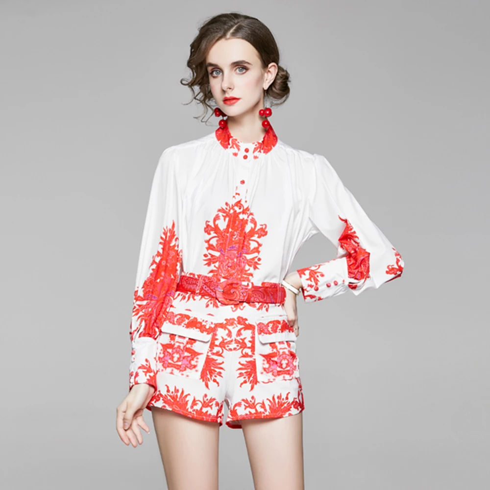 Merchall Fashion Runway Autumn Shorts 2 Two Pieces Sets Women's Floral Print Long Sleeve Tops and Pocket Belt Mini Short Suits
Merchall Fashion Runway Autumn Shorts 2 Two Pieces Sets Women's Floral Print Long Sleeve Tops and Pocket Belt Mini Short Suits