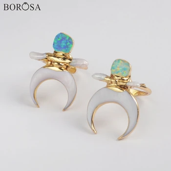BOROSA Gild Crescent Shell Rings White Shell & Japanese Opal Adjustable Ring Bohemian Handmade Opal Rings Boho Jewelry G1863
BOROSA Gild Crescent Shell Rings White Shell & Japanese Opal Adjustable Ring Bohemian Handmade Opal Rings Boho Jewelry G1863