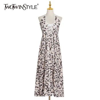 TWOTWINSTYLE Elegant Print Women Dress O Neck Sleeveless Spaghetti Strap High Waist Backless Hit Color Dresses Female Clothing
TWOTWINSTYLE Elegant Print Women Dress O Neck Sleeveless Spaghetti Strap High Waist Backless Hit Color Dresses Female Clothing