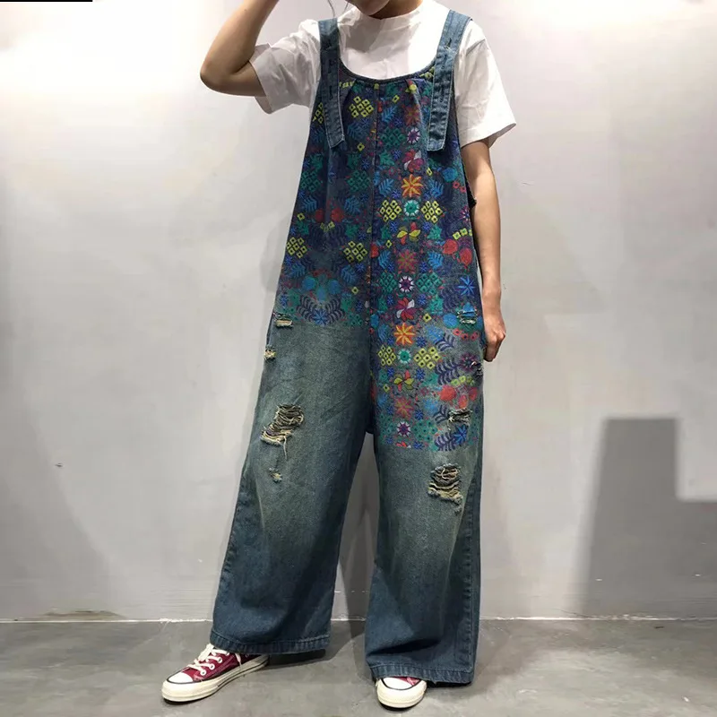 Women Jumpsuit print Jeans Denim Romper Overalls Casual Loose Playsuits Wide Leg pants Basic Denim Pants Wide Leg Rompers Female
Women Jumpsuit print Jeans Denim Romper Overalls Casual Loose Playsuits Wide Leg pants Basic Denim Pants Wide Leg Rompers Female