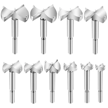 SHGO HOT-10Pcs Forstner Drill Bit Set Wood Boring Hole Saw Set Woodworking Cutter for Wood Plastic Plywood 15mm-60mm