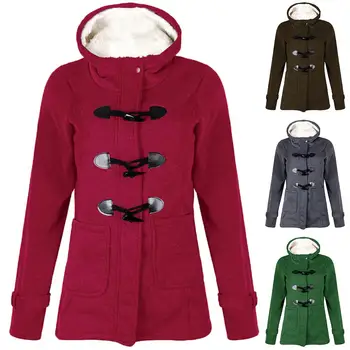 Winter Women Solid Color Horn Buckle Long Sleeve Hooded Coat Jacket women clothing
Winter Women Solid Color Horn Buckle Long Sleeve Hooded Coat Jacket women clothing