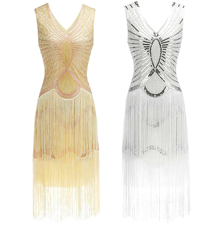 2020 Sequin White Bead Fringe Flapper Robe Double V-Neck Sleeveless Tiered Tassel Party Dress Noble dance performance sequins
2020 Sequin White Bead Fringe Flapper Robe Double V-Neck Sleeveless Tiered Tassel Party Dress Noble dance performance sequins
