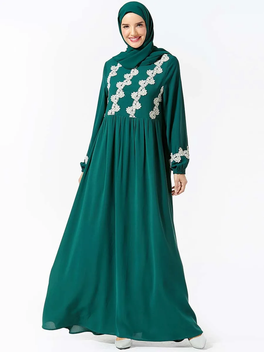 Фото Arab Women's Wear Plant Embroidery Big Pendulum Long Abaya Dresses Ramadan Ed Clothing (Excluding Headscarf) Kaftan Muslim Dress |