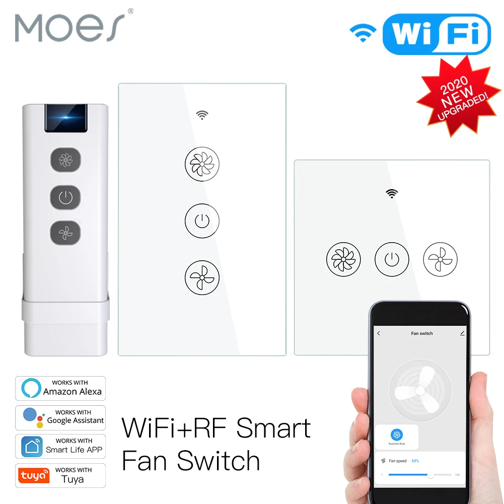 WiFi RF433 Smart Ceiling Fan Switch Smart Life/Tuya App 2/3 Way control Wireless Remote Control Works with Alexa and Google
WiFi RF433 Smart Ceiling Fan Switch Smart Life/Tuya App 2/3 Way control Wireless Remote Control Works with Alexa and Google