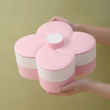PP Snack Storage Tray Home Rotating Candy Box Partition With Lid Double Layers Dried Fruit Nuts Flower Type Tabletop Decor
PP Snack Storage Tray Home Rotating Candy Box Partition With Lid Double Layers Dried Fruit Nuts Flower Type Tabletop Decor