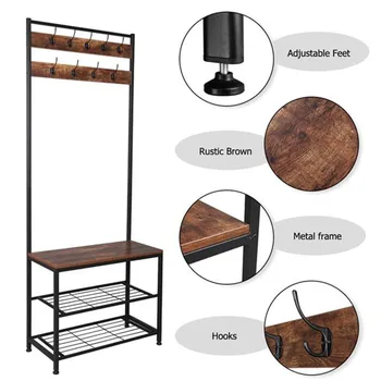 Industrial Coat Rack Hall Tree Entryway Shoe Bench Storage Shelf Organizer Accent Furniture with Metal Frame
Industrial Coat Rack Hall Tree Entryway Shoe Bench Storage Shelf Organizer Accent Furniture with Metal Frame