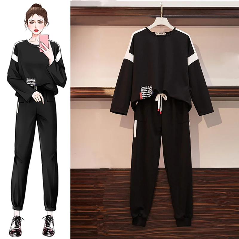 Plus size Black womens two piece sets Sweatshirt + Long pants 2pcs outfits Casual Tracksuit Suits Woman clothing Autumn 2019
Plus size Black womens two piece sets Sweatshirt + Long pants 2pcs outfits Casual Tracksuit Suits Woman clothing Autumn 2019
