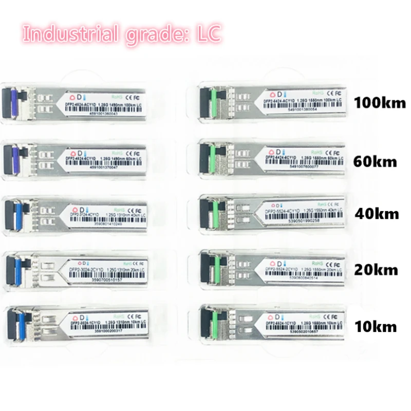 

LC SFP волоконно-оптический модуль промышленного класса зеленый лазер-40 ~ + 80 градусов по Цельсию 1.25G1 0/20/40/60/100 км 1310/1490/1550nm Совместимый оптический модуль