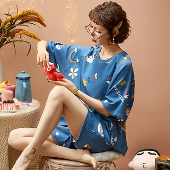 Women's Pyjamas Cartoon Cute Letter Print Flower Korean Pajamas Summer Loose Casual Homewear T-shirt+Shorts Two Piece Set S475
Women's Pyjamas Cartoon Cute Letter Print Flower Korean Pajamas Summer Loose Casual Homewear T-shirt+Shorts Two Piece Set S475