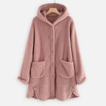 Women Plush Coat Jacket Fashion Women Warm Button Coat Fluffy Tops Female Hooded Jackets Plus Size Long Sleeve Pocket Top
Women Plush Coat Jacket Fashion Women Warm Button Coat Fluffy Tops Female Hooded Jackets Plus Size Long Sleeve Pocket Top