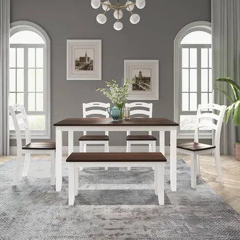 6 Piece Dining Table Set Nordic Minimalist Style Kitchen Furniture with Bench, Table Set with Waterproof Coat Elegant Appearance
6 Piece Dining Table Set Nordic Minimalist Style Kitchen Furniture with Bench, Table Set with Waterproof Coat Elegant Appearance