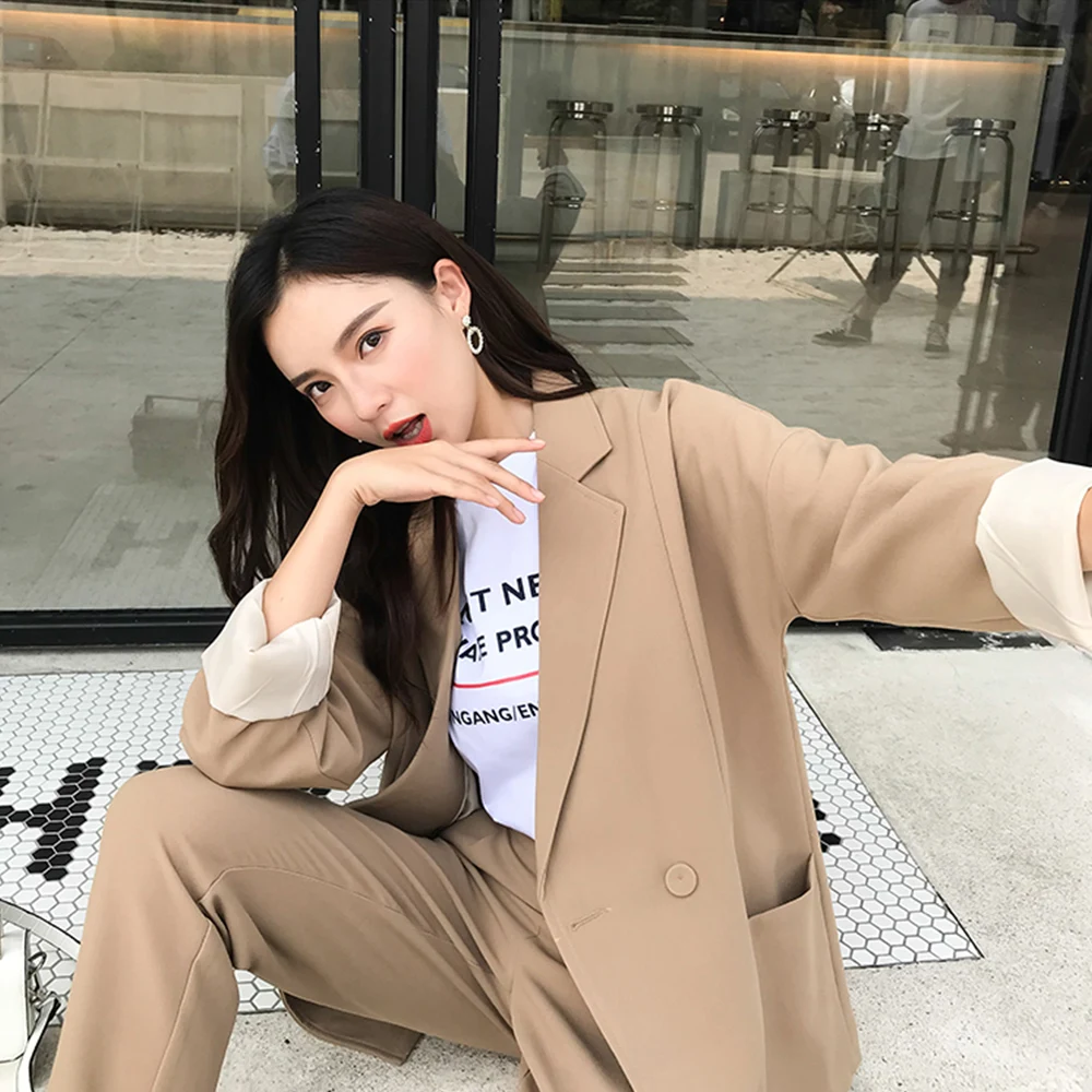 2 Piece Set Women Casual Simple Siut Autumn Khaki Trousers Blazer Women Two Piece Outfits Ropa De Mujer 2018
2 Piece Set Women Casual Simple Siut Autumn Khaki Trousers Blazer Women Two Piece Outfits Ropa De Mujer 2018