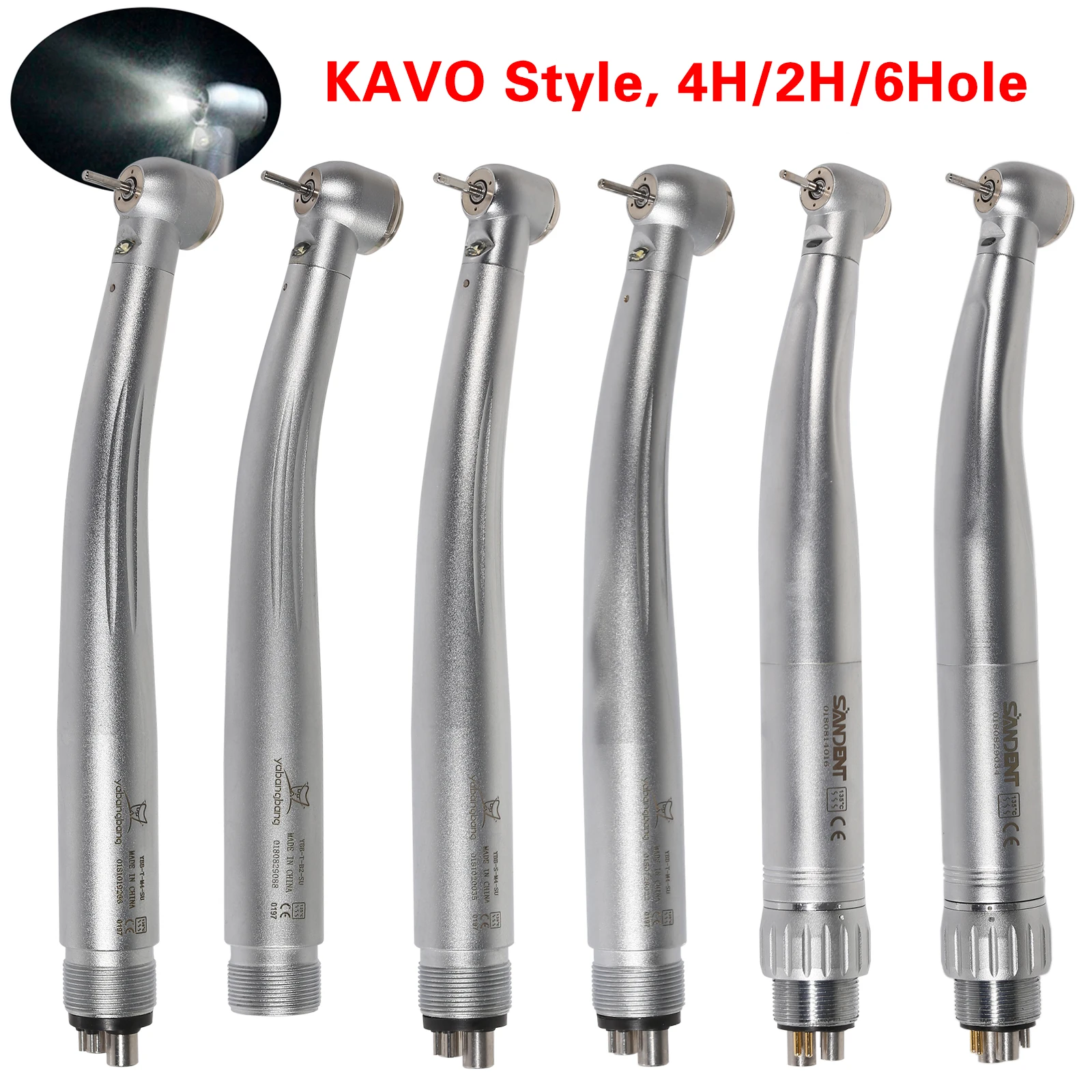 

Dental Handpiece 2/4/6 Hole LED E-generator Large/Standard Head 3/4 Water Spray Fiber Optic High Speed Turbine Fit KAVO