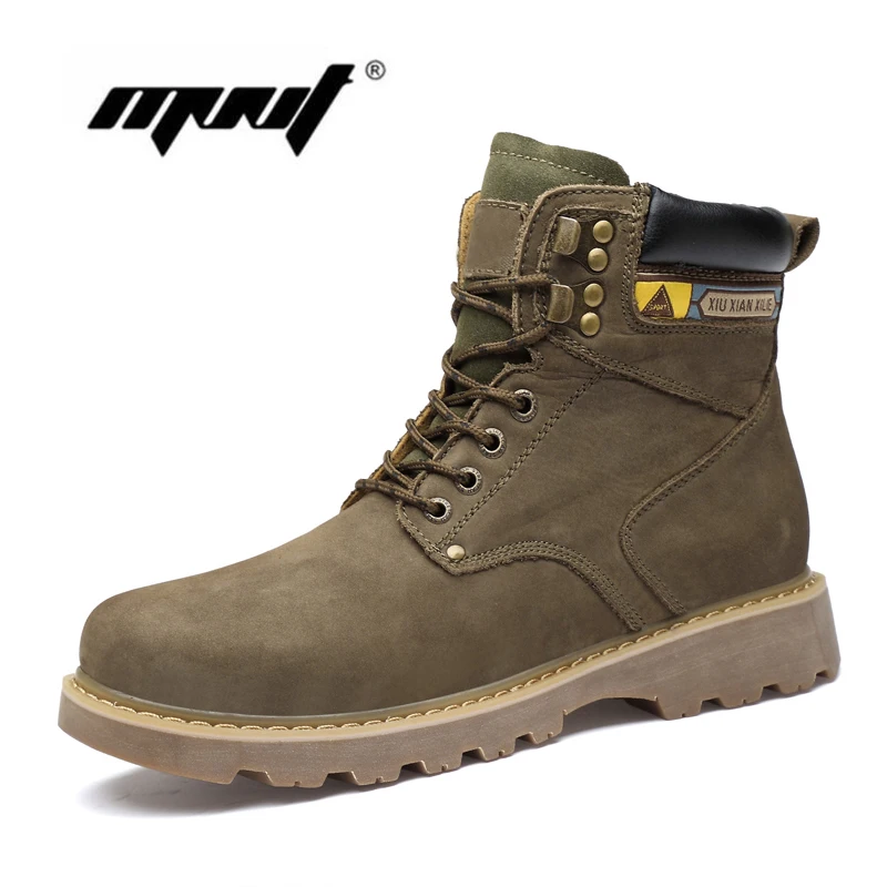 Collection Natural Leather Men Boots Plush Warm Fur Ankle Snow Boots Combat Autumn Winter Boots Men Plus Size Waterproof Men Shoes