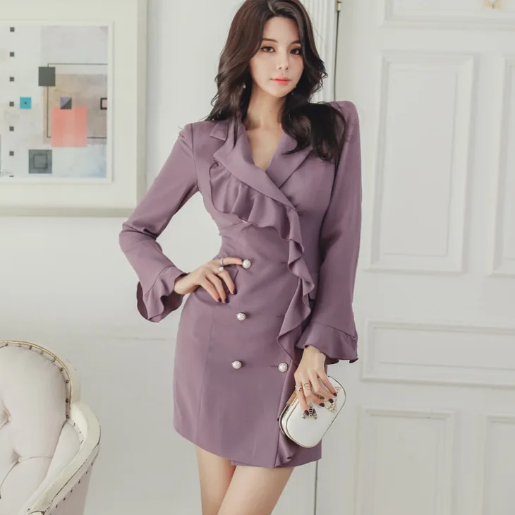 2019 Autumn And Winter New Style Korean-style Elegant Slim Fit Suit Collar Flounced Double Breasted Long Sleeve Sheath Dress
2019 Autumn And Winter New Style Korean-style Elegant Slim Fit Suit Collar Flounced Double Breasted Long Sleeve Sheath Dress
