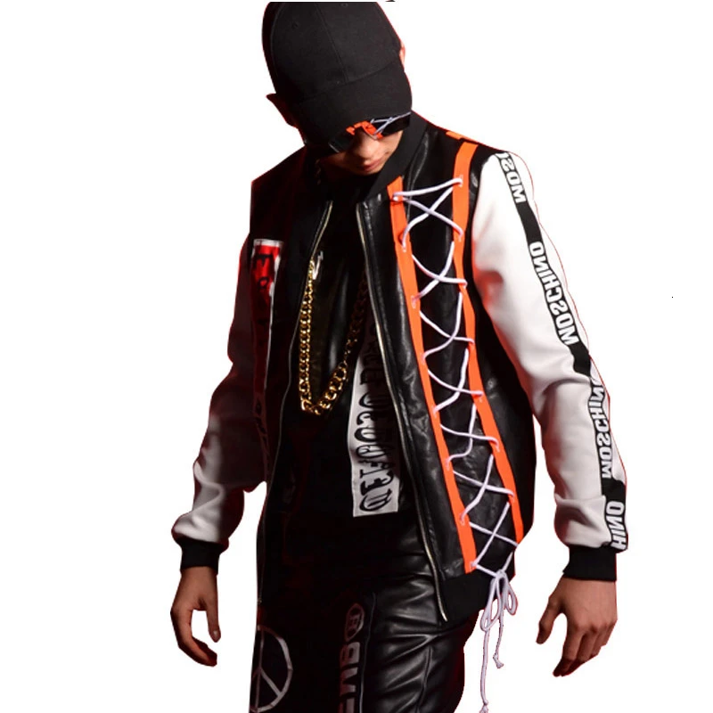 Splice Baseball Contrast Stripe Black White Singer Dancer Men Stage Coat Hiphop Punk Gothic PU Leather Jacket
Splice Baseball Contrast Stripe Black White Singer Dancer Men Stage Coat Hiphop Punk Gothic PU Leather Jacket