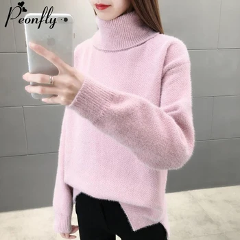 PEONFLY New 2020 Faux Mink Fluffy Turtleneck Sweater Women Autumn Winter Thick Warm Loose Knit Jumper Female Pink Yellow 
PEONFLY New 2020 Faux Mink Fluffy Turtleneck Sweater Women Autumn Winter Thick Warm Loose Knit Jumper Female Pink Yellow