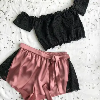 Lace sexy pajamas set Women ladies Summer Sleepwear clothing Off shoulder top+Babydoll G-String+Shorts Lingerie Nightwear 3pcs
Lace sexy pajamas set Women ladies Summer Sleepwear clothing Off shoulder top+Babydoll G-String+Shorts Lingerie Nightwear 3pcs