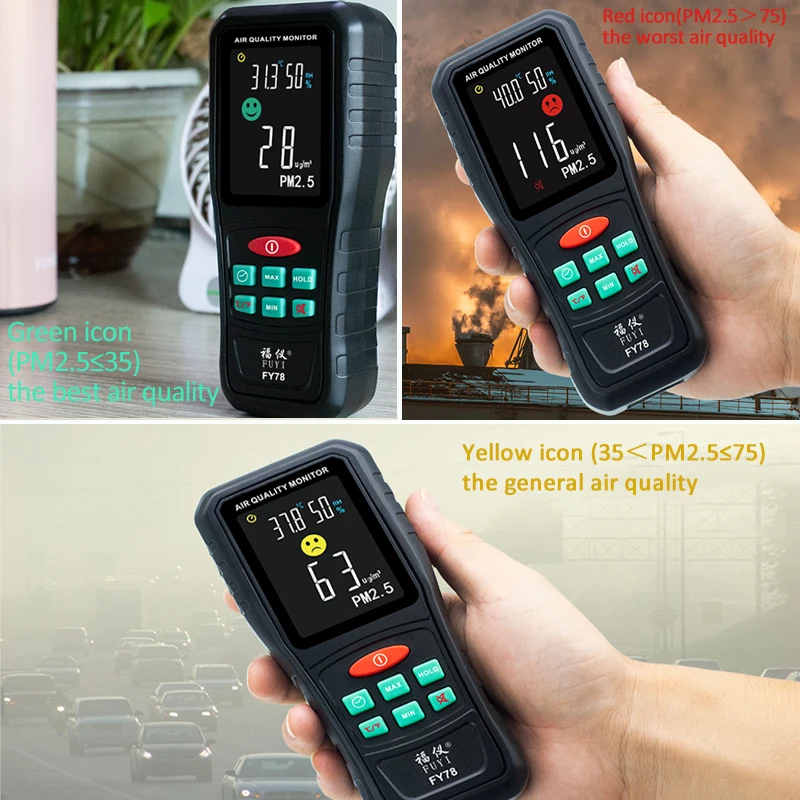 Indoor & Outdoor PM2.5 Detector Air Quality Monitor Air Analyzers Tester Temperature Humidity Monitoring Gas Analyzer Color Scre
Indoor & Outdoor PM2.5 Detector Air Quality Monitor Air Analyzers Tester Temperature Humidity Monitoring Gas Analyzer Color Scre