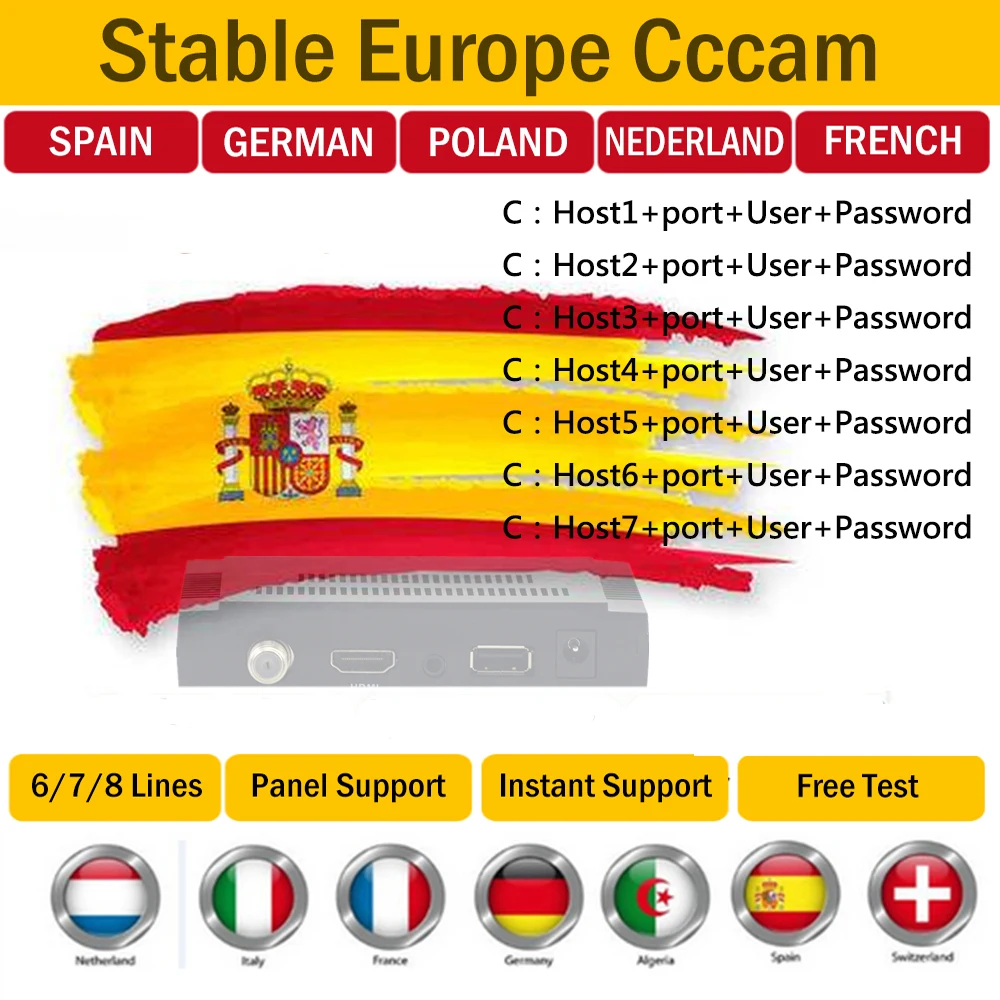 2020 stable fast Europe cccam 6/7/8 lines for SPAIN Portugal Germany Satellite cccam clineTV Receiver
2020 stable fast Europe cccam 6/7/8 lines for SPAIN Portugal Germany Satellite cccam clineTV Receiver