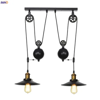 

IWHD 2 Heads Loft Decor Vintage Pendant Lamp Pulley Edison Ligthing American Country Retro Industrial Pendant Lights Hanglamp