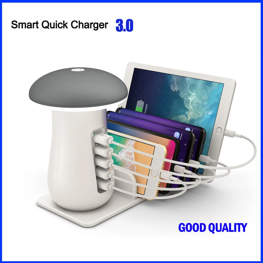 Multi Port USB Charging station for Mobile Phone and iPad fast charger QC 3.0 Mushroom Night Lamp Desktop charging dock Devices
Multi Port USB Charging station for Mobile Phone and iPad fast charger QC 3.0 Mushroom Night Lamp Desktop charging dock Devices