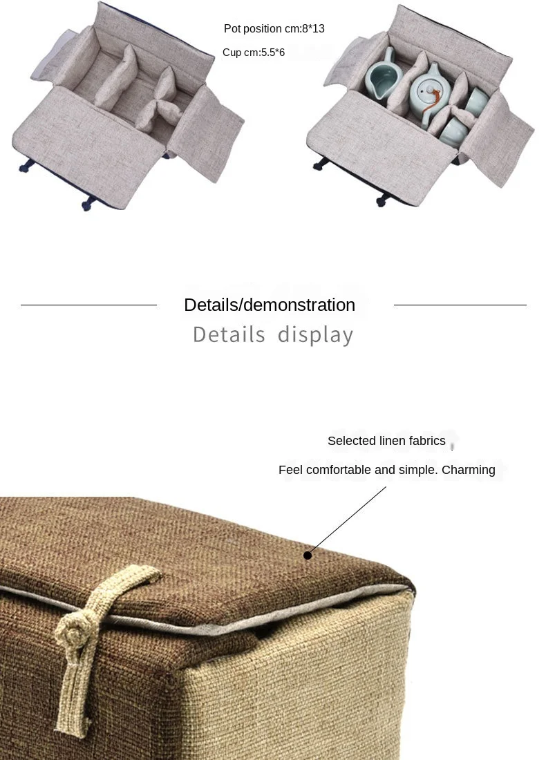 Description Picture 6 of itemOutdoor Travel Teaware Storage Bag Linen Material Tea Cozies Portable For 2 Teapots 2/4/6 Cups Buckle Design Hand Bag ZH559