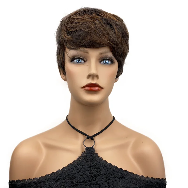 

Aimolee Women's Synthetic Capless Wig Dark Brown/Med.Auburn Mix Pixie Cut Short Layered Haircut Hair Natural Wigs