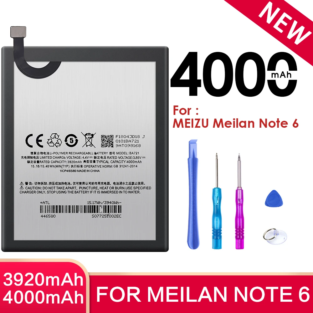 BA721 Батарея для Meizu Meilan Note 6 M6 M721L M721Q Мобильный телефон батареи высокое Ёмкость 4000