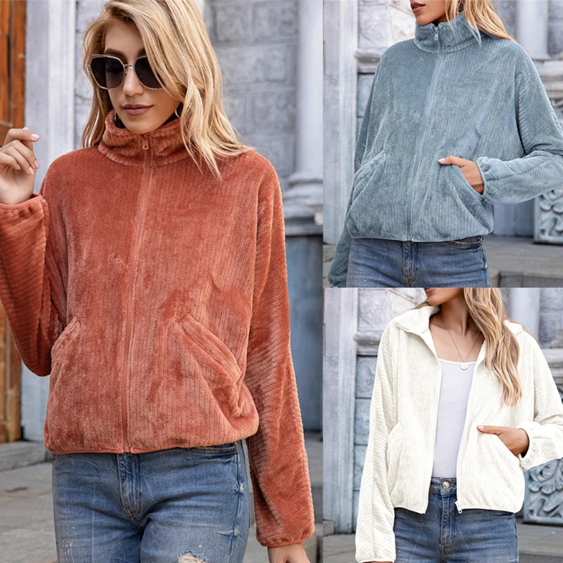 Women Long Sleeve Loose Lapel Jacket Ribbed Flannel Zipper Short Outwear Coat
Women Long Sleeve Loose Lapel Jacket Ribbed Flannel Zipper Short Outwear Coat