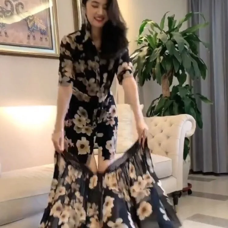 Timis Li Summer Chiffon Dress Detachable Beach Dress Vintage Ruffles Short Sleeve A-Line Party Dress Sundress Vestidos Plus Size