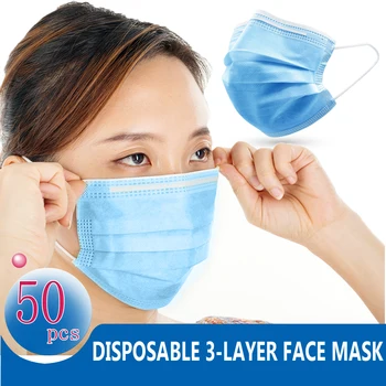 50pcs Disposable 3-Layer Face Mask Non-woven Dust Proof Adult Mask Personal Protection Earloop Mouth Cover with Nose Strip
50pcs Disposable 3-Layer Face Mask Non-woven Dust Proof Adult Mask Personal Protection Earloop Mouth Cover with Nose Strip