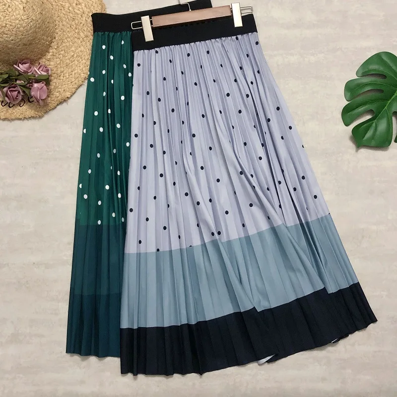 European and American Printed Skirt Polka Dot Mixed Color Stripe Pleated Skirt High Waist Stitching Mid-Length
European and American Printed Skirt Polka Dot Mixed Color Stripe Pleated Skirt High Waist Stitching Mid-Length