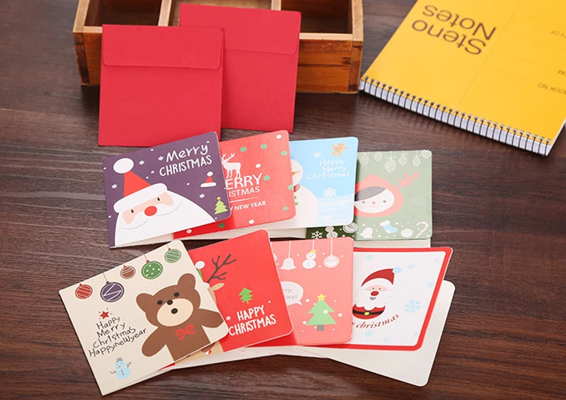 10pcs/set christmas card cartoon birthday greeting cards blank
