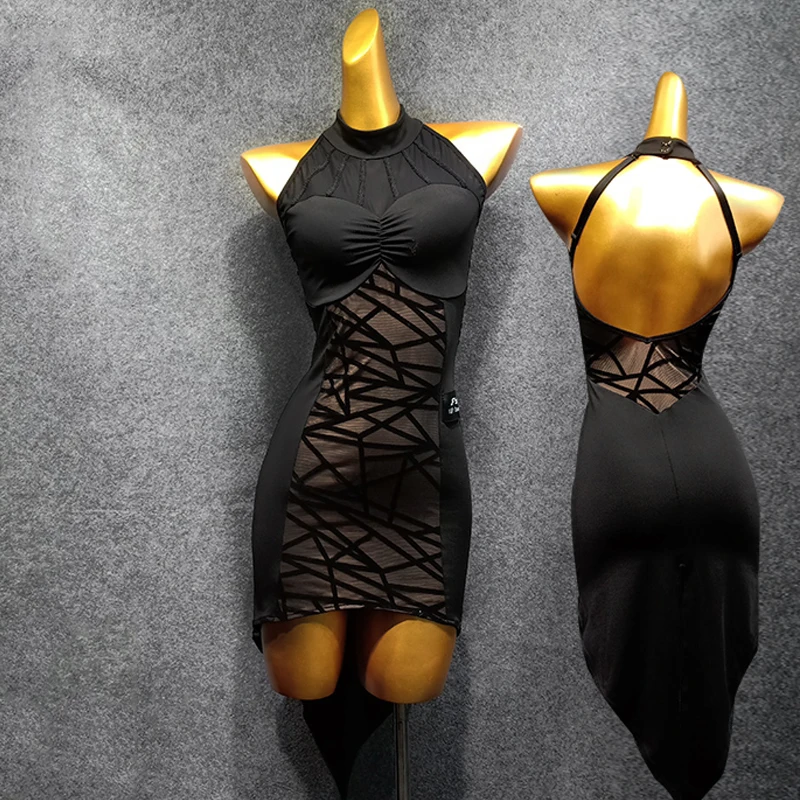 Фото Женское платье для латиноамериканских танцев черное без рукавов вечевечерние и